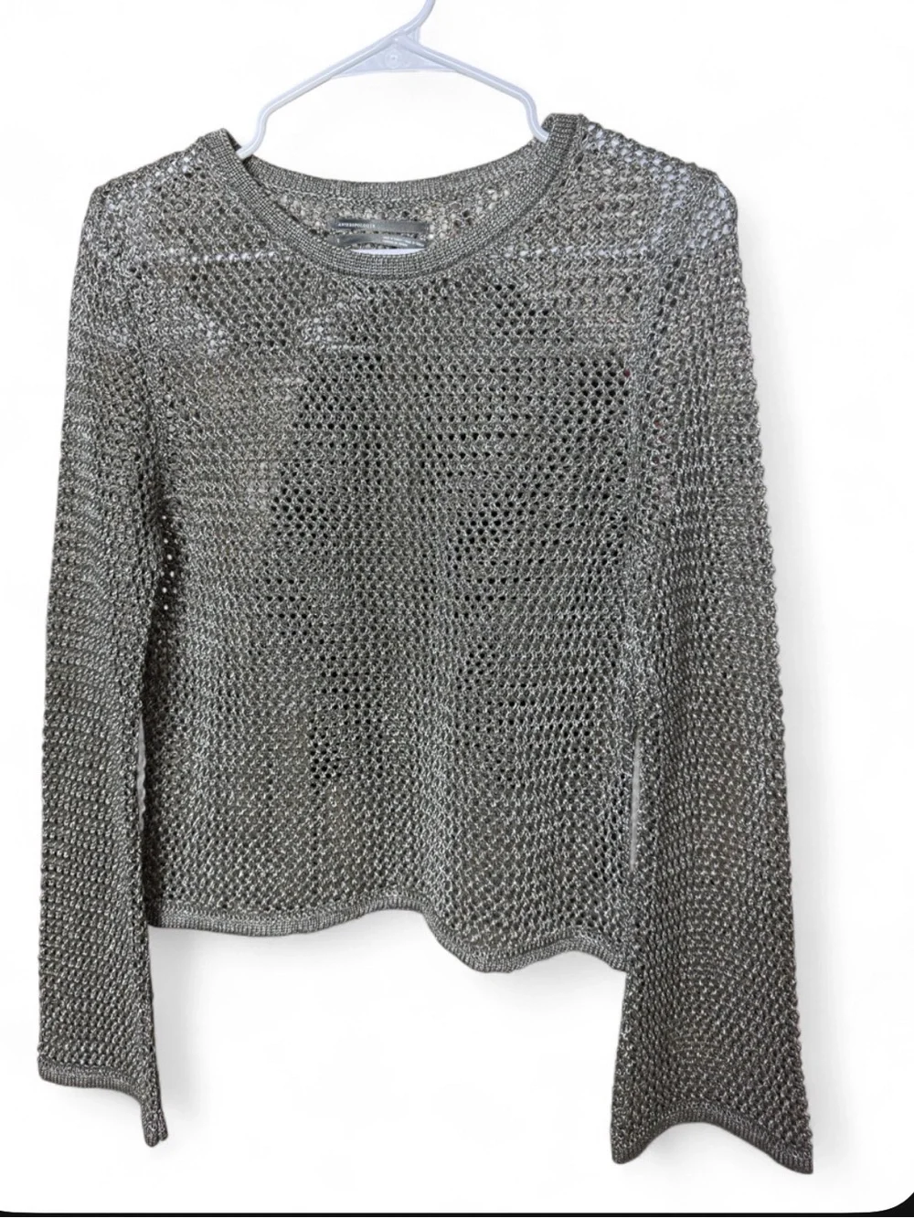 Anthropologie Metallic Open-Knit Long Sleeve Top - Bronze